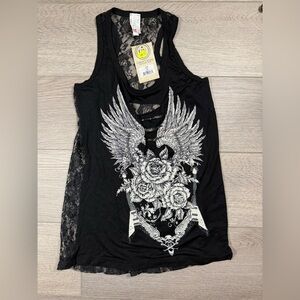 NWT Liberty Wear Women's Gibson Guitar Slit Front Sleeveless Tank Top - Black SM